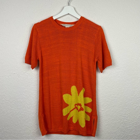 MELROSE SILK STUDIO Silk Sunflower Short Sleeve Tunic Sweater Top Size Small - Picture 2 of 7